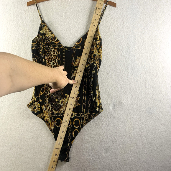 Womens Baroque Leopard Chain Print Bodysuit Sz M Y2K Mobwife Club Indie Luxury - Picture 9 of 13